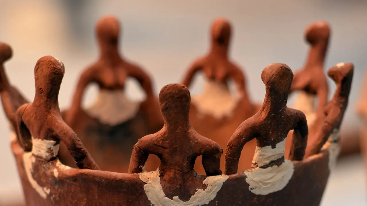 Vessel with "Dancing" Women. Predynastic Vessel. Late Naqada I, from the tomb U-502 at Umm el-Qaab, Abydos. JE 99583 Cai