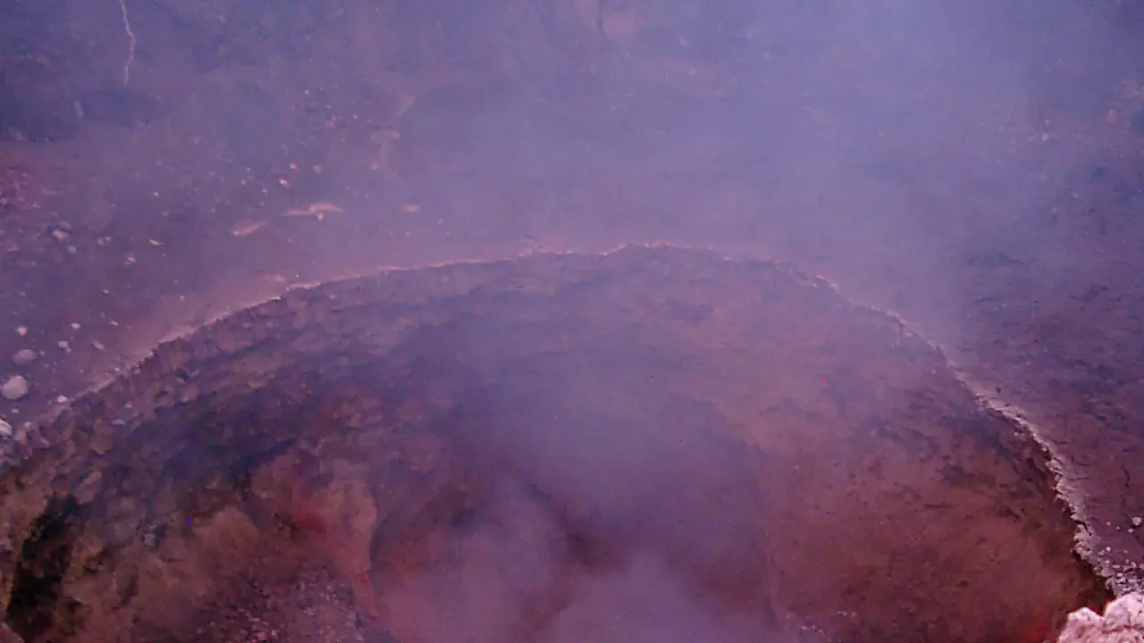 Masaya volcano crater and lava glow, 2003. Nicaragua