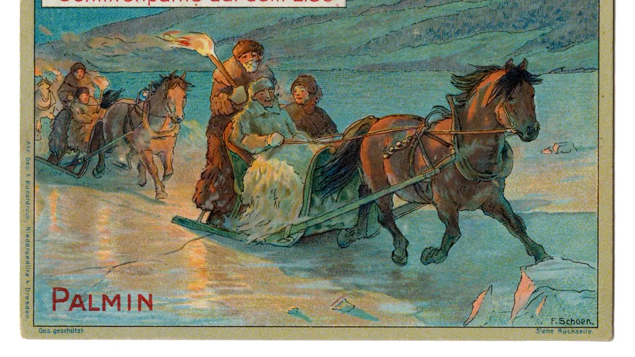 Norvegiana, Palmin4. German collectible trade card c 1920-30s Winter in Norwegen F Schoen Norwegian horse-drawn sleigh r