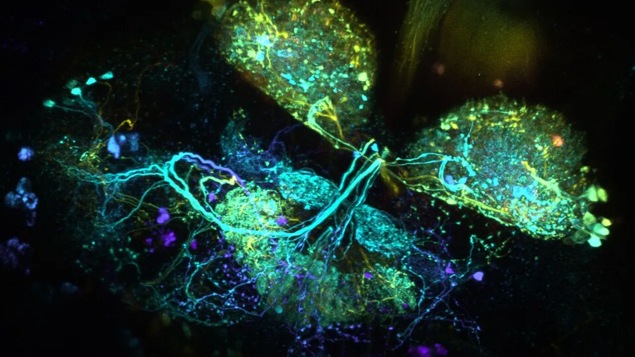 Neurons labelled in the brain of a fruit fly