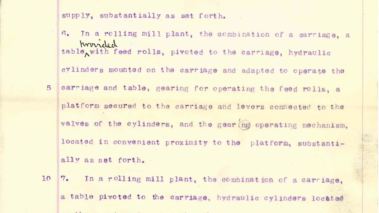 Patent Case File No. 352,748, Feed Table for Rolling Mills, Inventors- Patrick F. Hanley and Francis M. Richey - NARA - 
