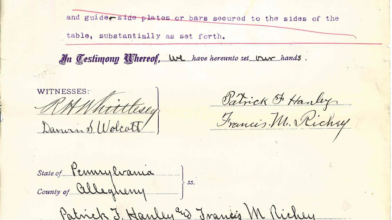 Patent Case File No. 352,748, Feed Table for Rolling Mills, Inventors- Patrick F. Hanley and Francis M. Richey - NARA - 