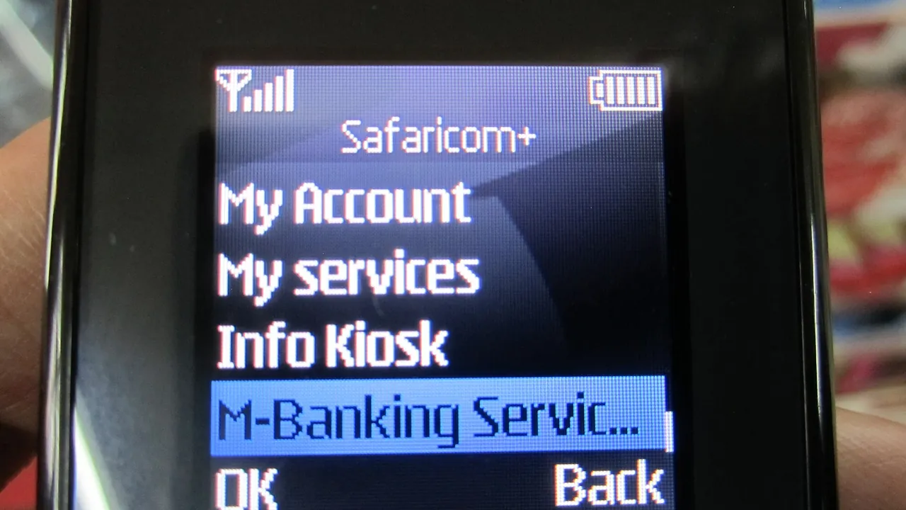M-Pesa service screen on a feature phone