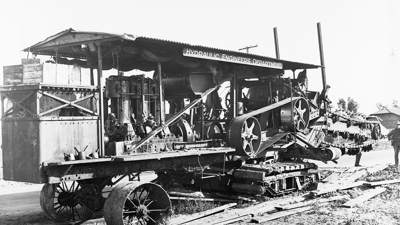 Earthmoving machinery digging ditches at Edwardstown for sewerage(GN12770)