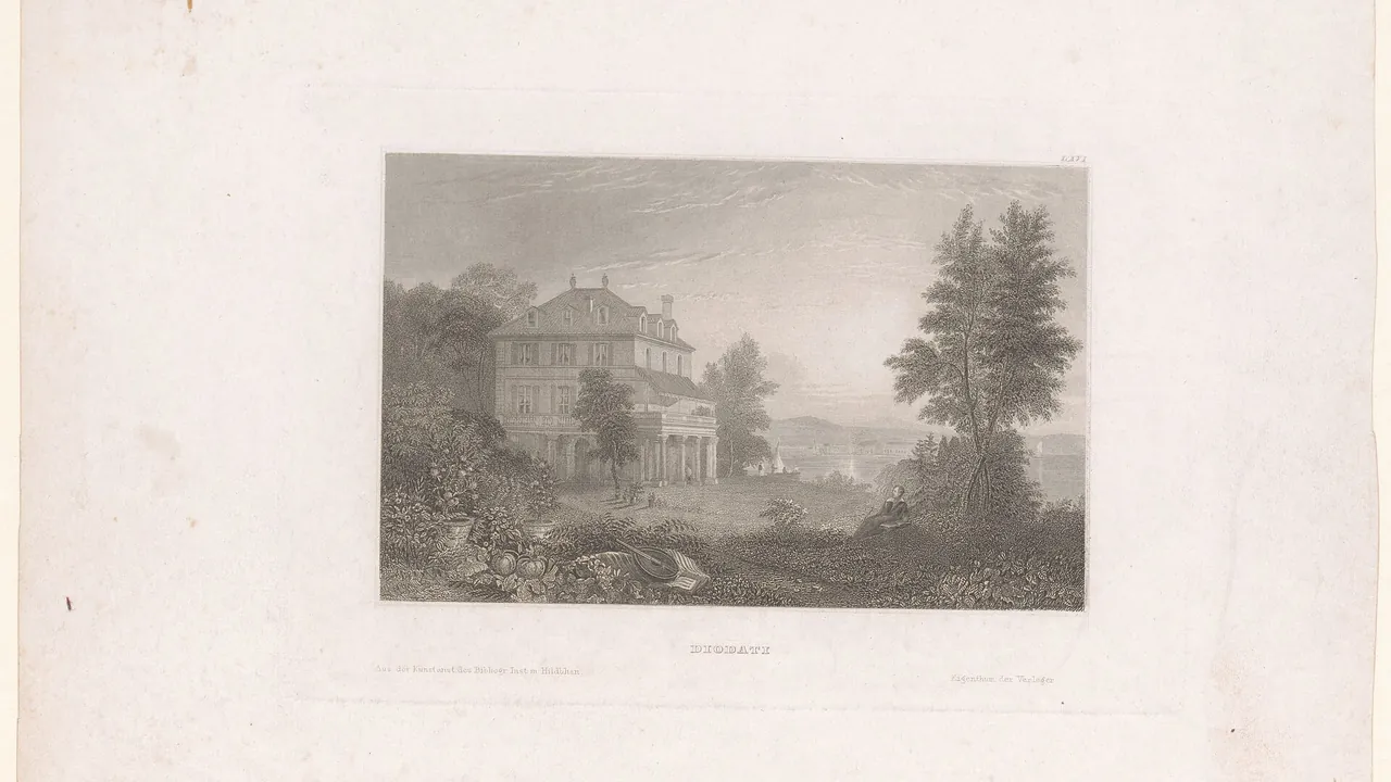 Gezicht op villa Diodati, aan het Geneva meer in Zwitserland, RP-P-2018-3585
