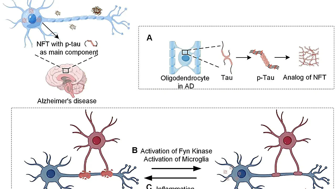 Oligodendrocytes and tau protein neurofibrillary tangles