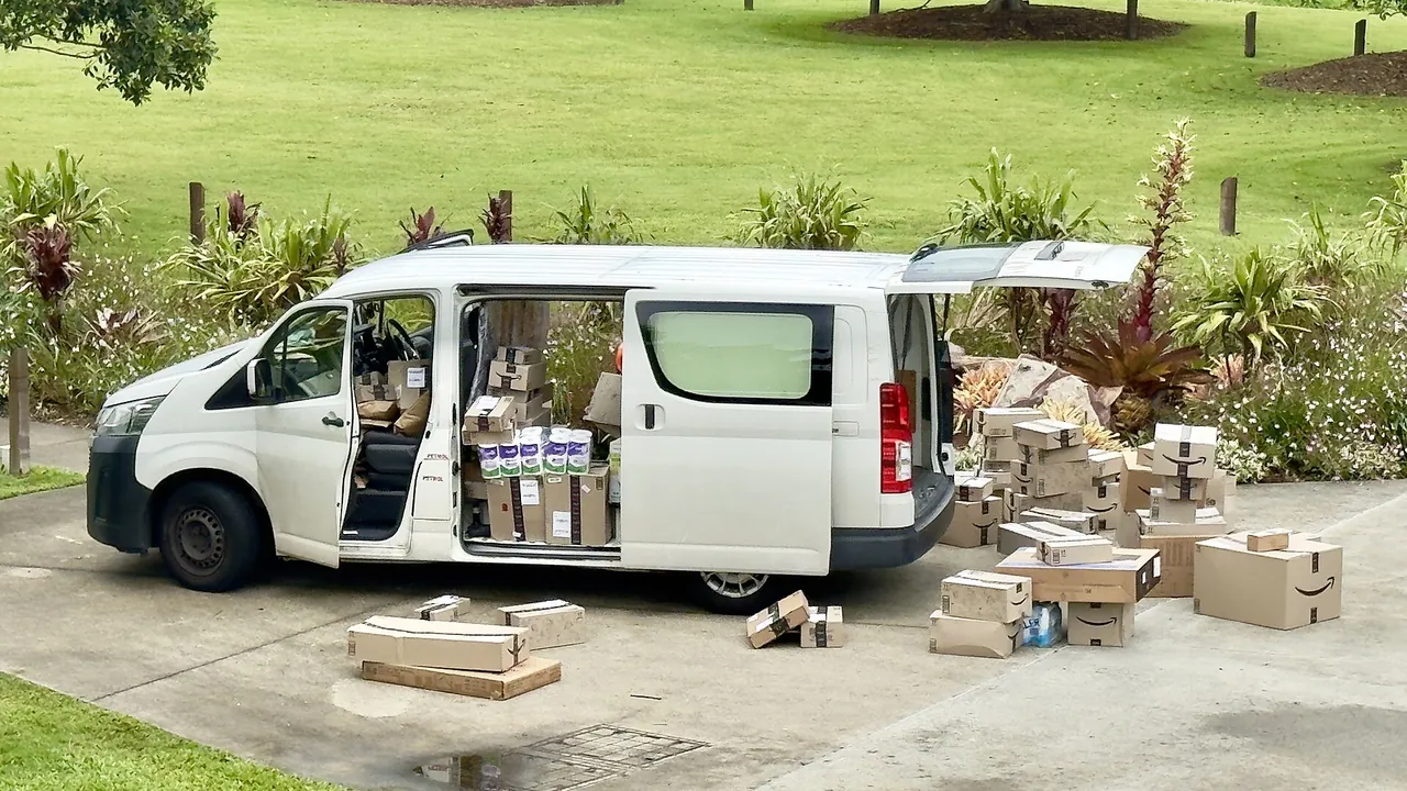 Christmas parcels delivery van in Brisbane, Australia, 2023