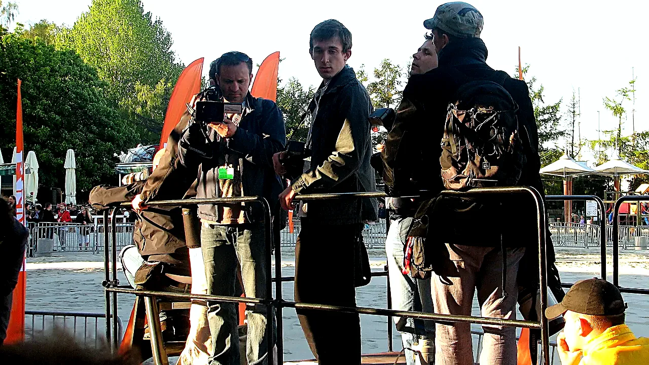 Cameramen and few press photographers before closing gala of XXXV Polish Film Festival in Gdynia 2010