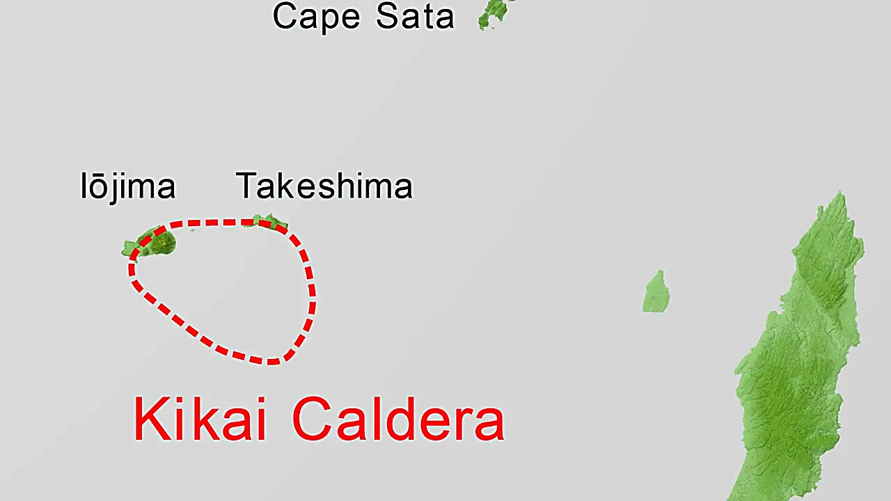 Kikai Caldera Relief Map, SRTM, English