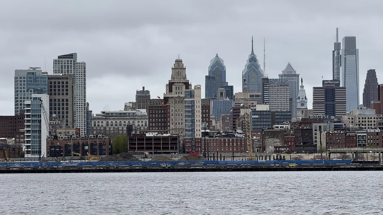 2025-04-12 10 16 27 View west across the Delaware River towards Center City Philadelphia from the Camden Waterfront in C