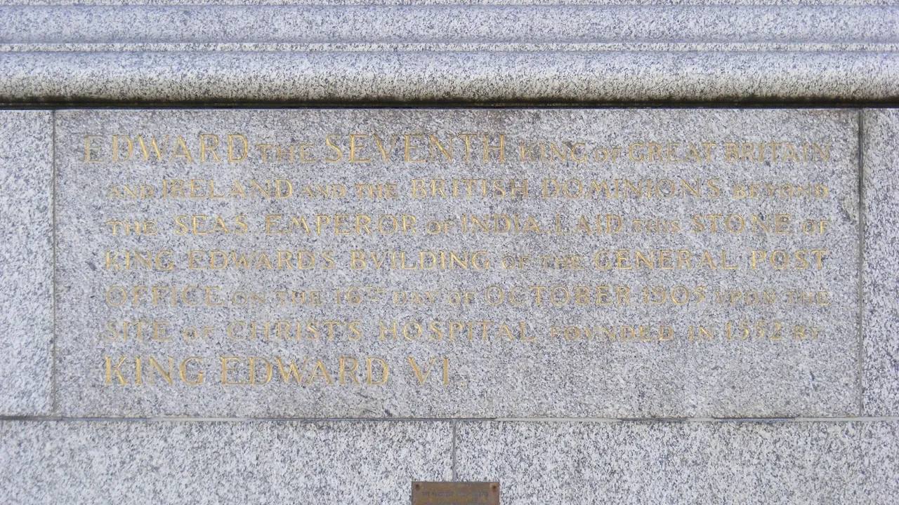 Inscription on King Edward Building, former London Chief Post Office EC1