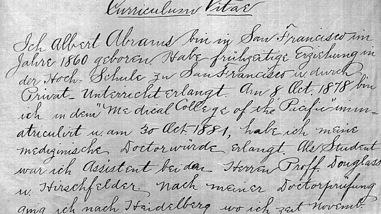 Albert Abrams Curiculum Vitae, written by himself in Heidelberg