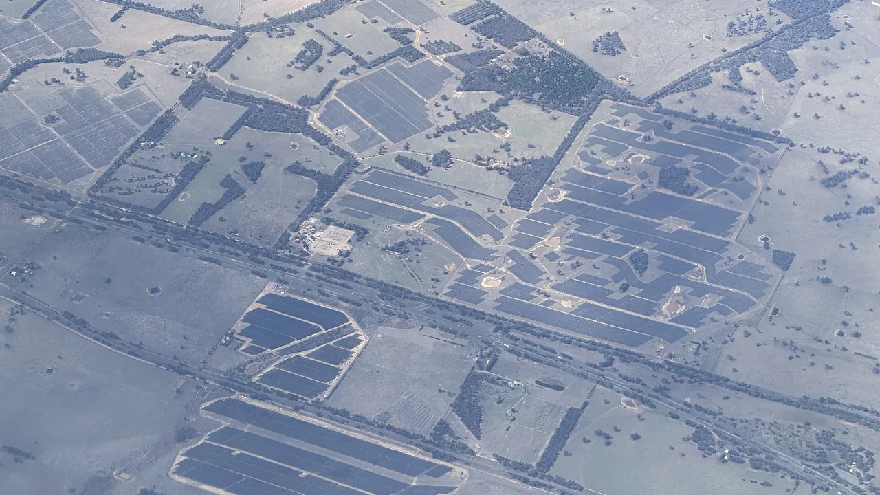 Aerial view of Mokoan and Winton Solar Farms