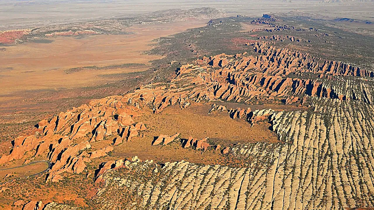 Aerial image of Devils Garden in Arches National Park (view from the southeast)