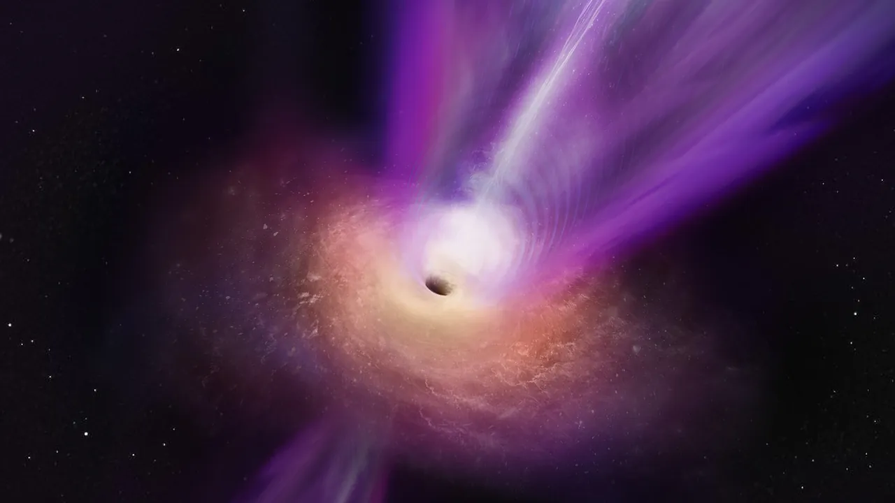 Artist’s impression of the black hole in the M87 galaxy and its powerful jet (eso2305b)