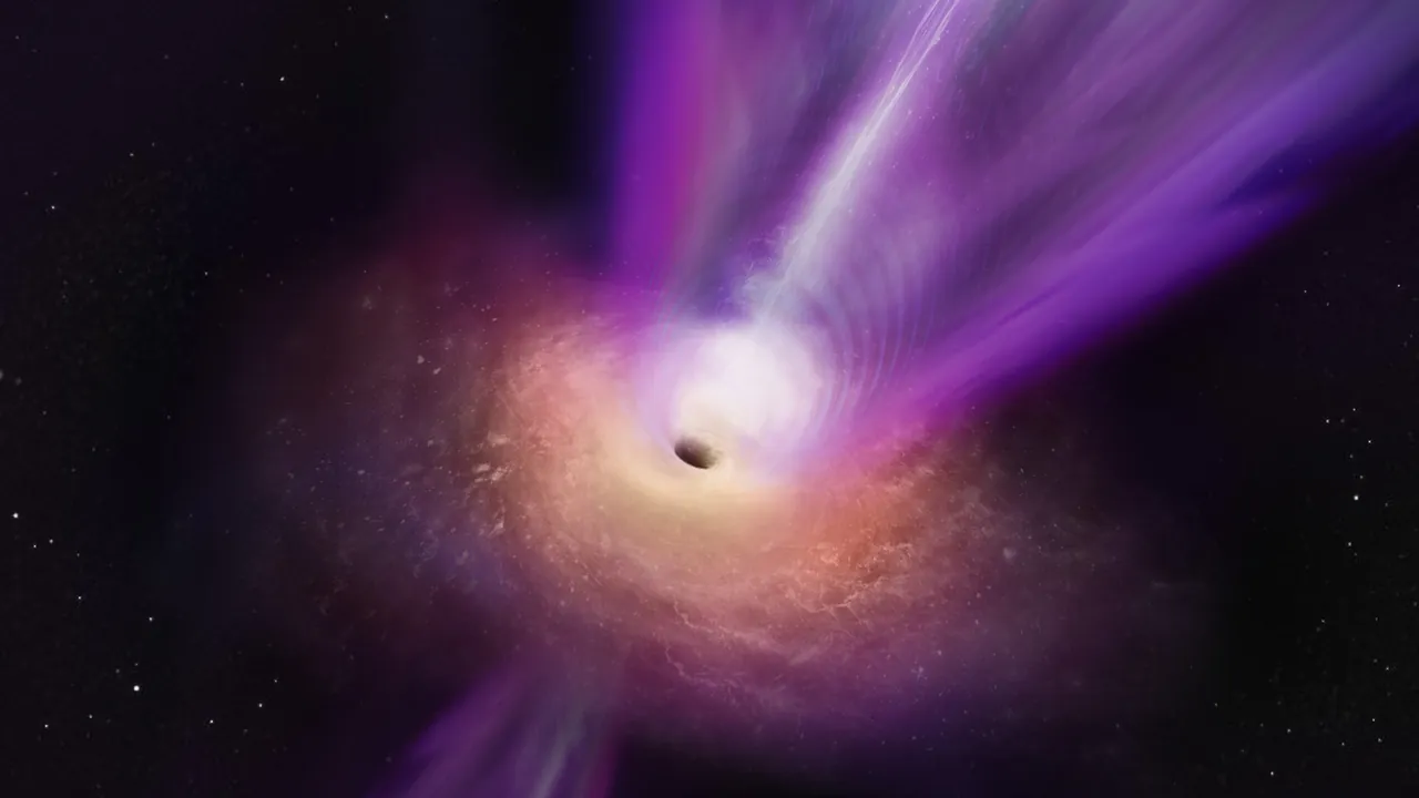 Artist’s impression of the black hole in the M87 galaxy and its powerful jet (eso2305b)