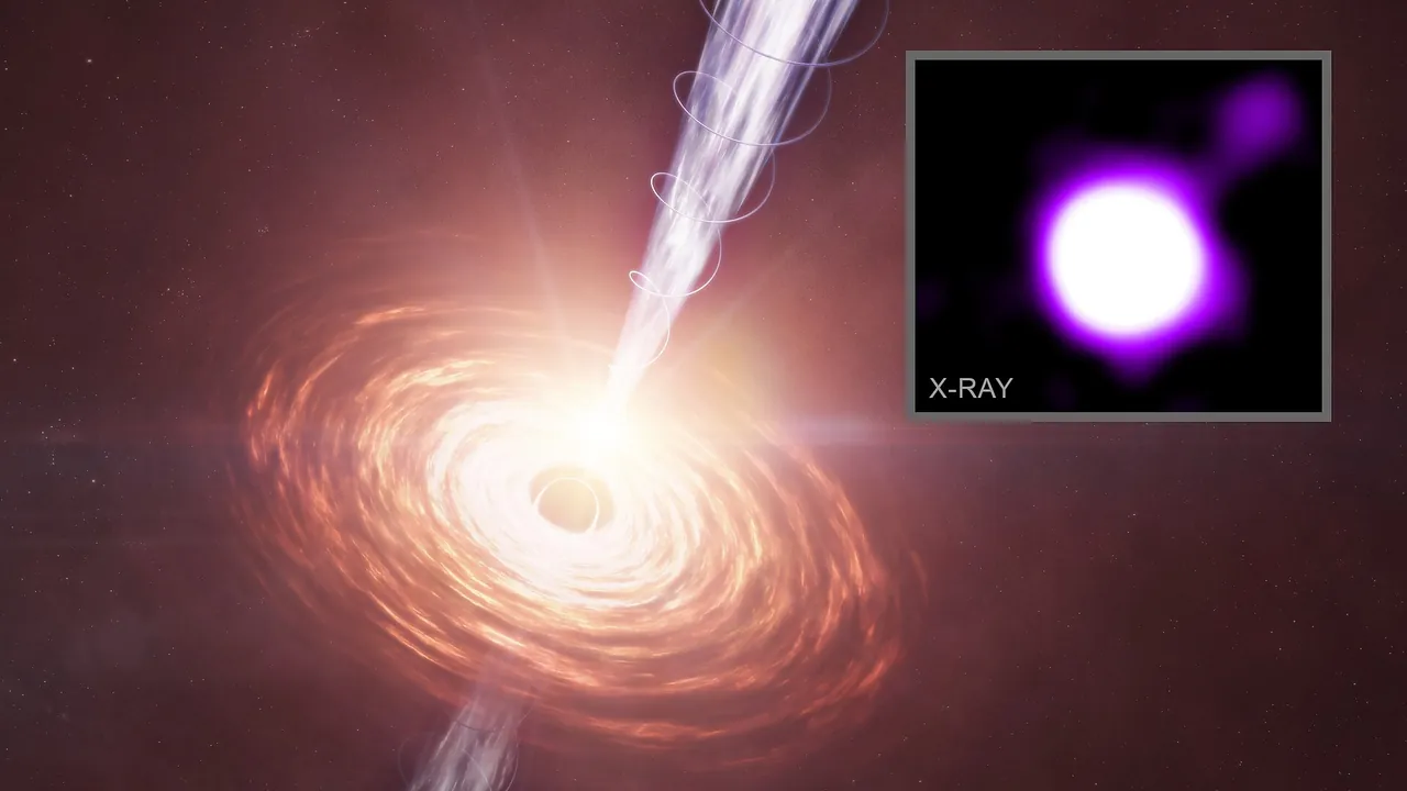 Artist's illustration showing material in a disk that is falling towards a supermassive black hole