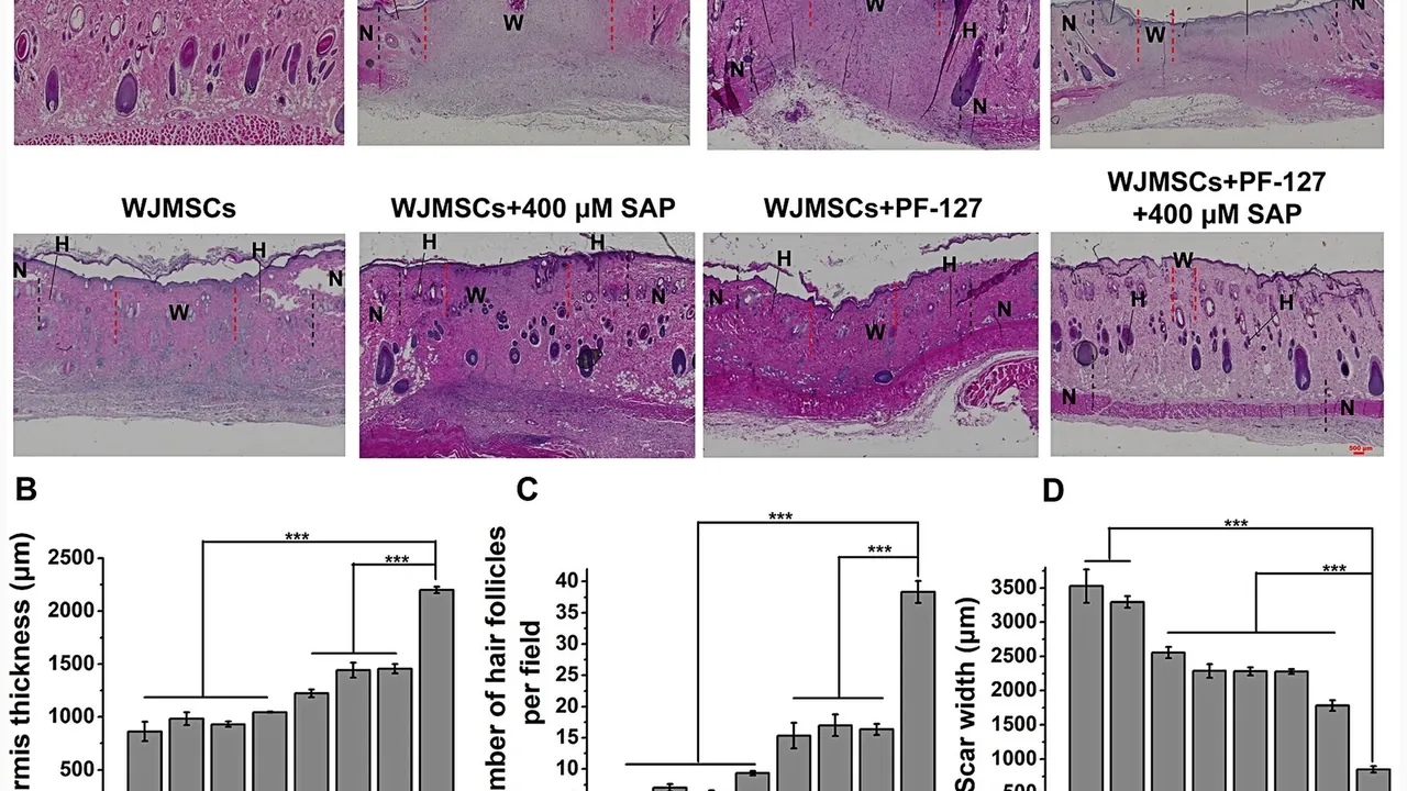 Histology analysis of the dermis regeneration and collagen deposition rat