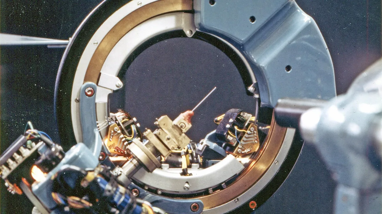 Close-up of the crystal mounted on a Hilger and Watts Y290 diffractometer