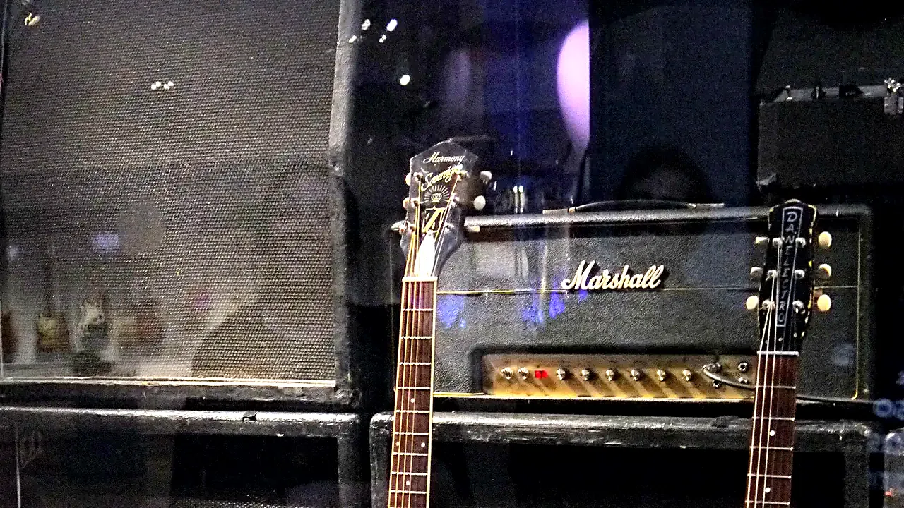 Jimmy Page's Rig - 1961 Danelectro Model 3021, ca.1962 Harmony Sovereign H1260 (serial no. 9631111260), 2× Marshall 1959