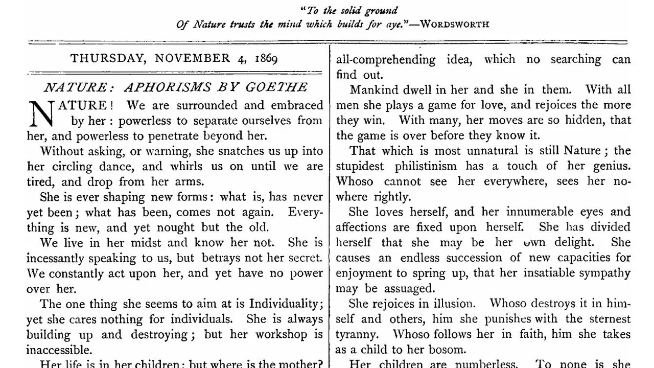 Nature cover, November 4, 1869