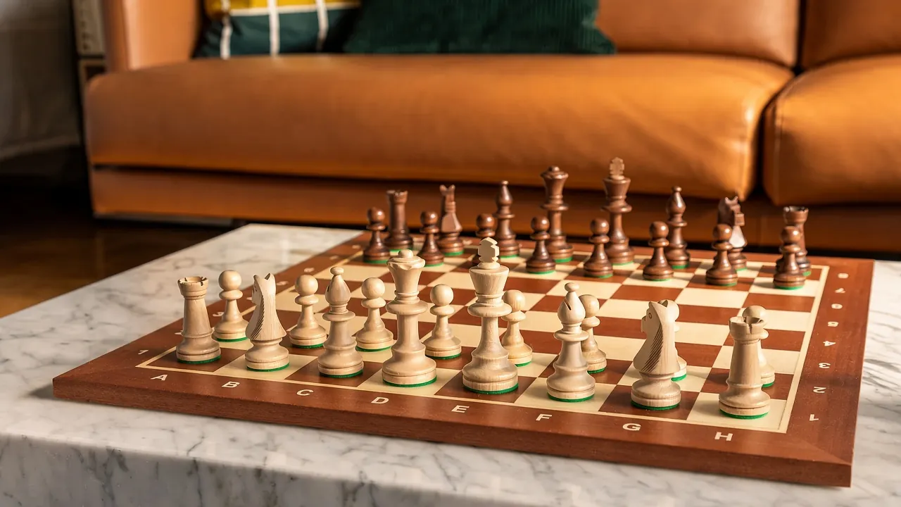 Chess board with pieces