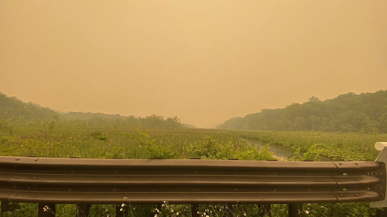 Canada wildfire smoke on June 7, 2023, on Pleasant Hill Road in Flanders, NJ