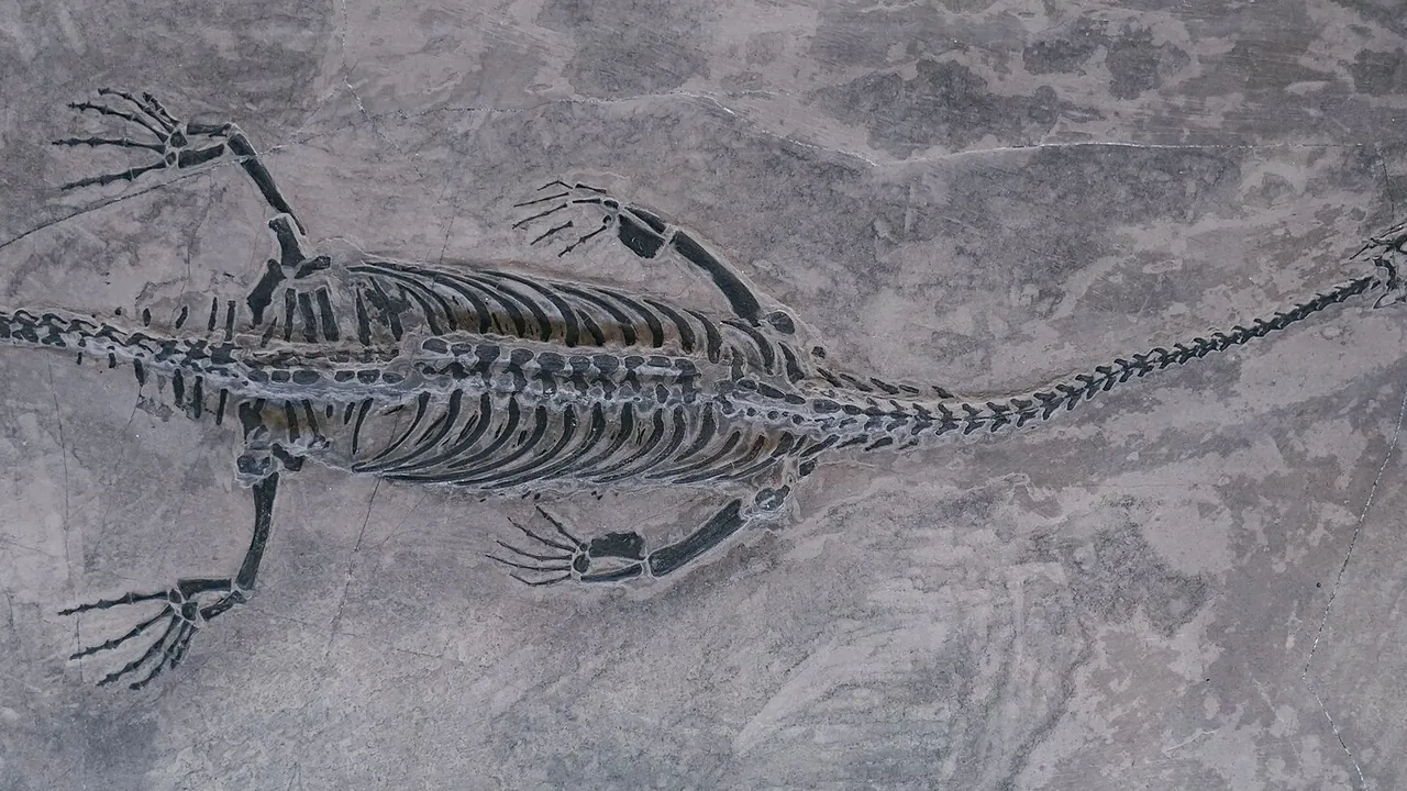 Keichousaurus hui fossil at Melbourne Museum
