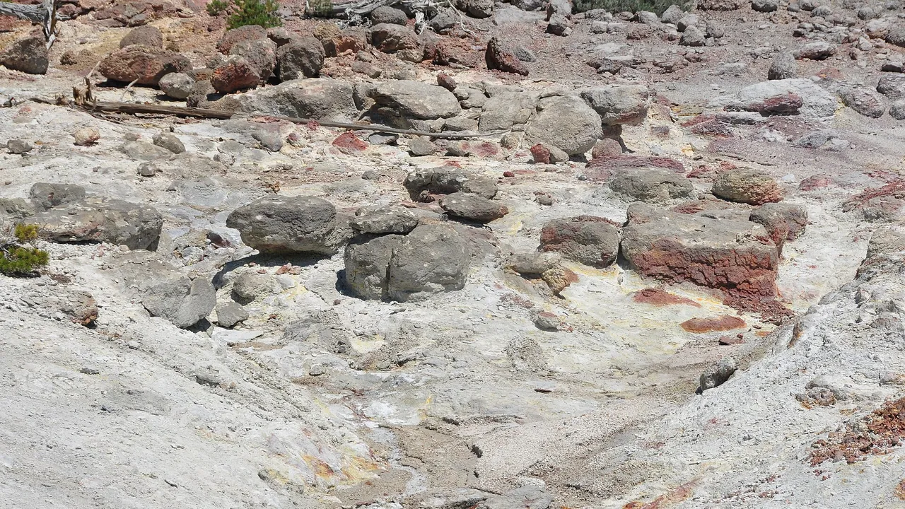 Hydrothermally-altered rhyolitic ash-flow tuff (Lava Creek Tuff, Middle Pleistocene, 640 ka) at Steamboat Geyser (6 Augu