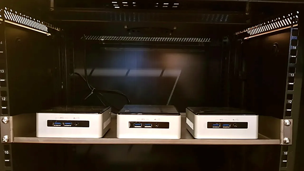 Installed 3 intel NUC mini pc rack mount rack shelf