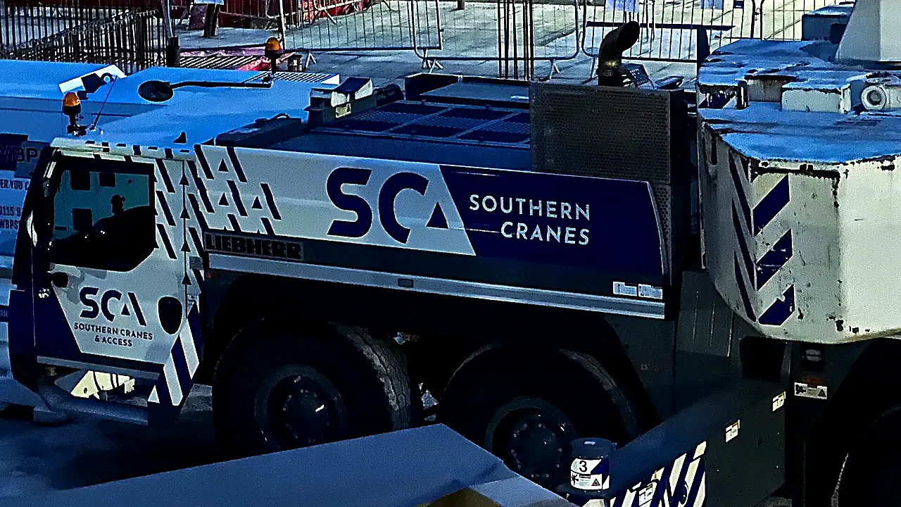 Southern Cranes Liebherr mobile crane within the Mountbatten House construction site at Chatham Waterfront