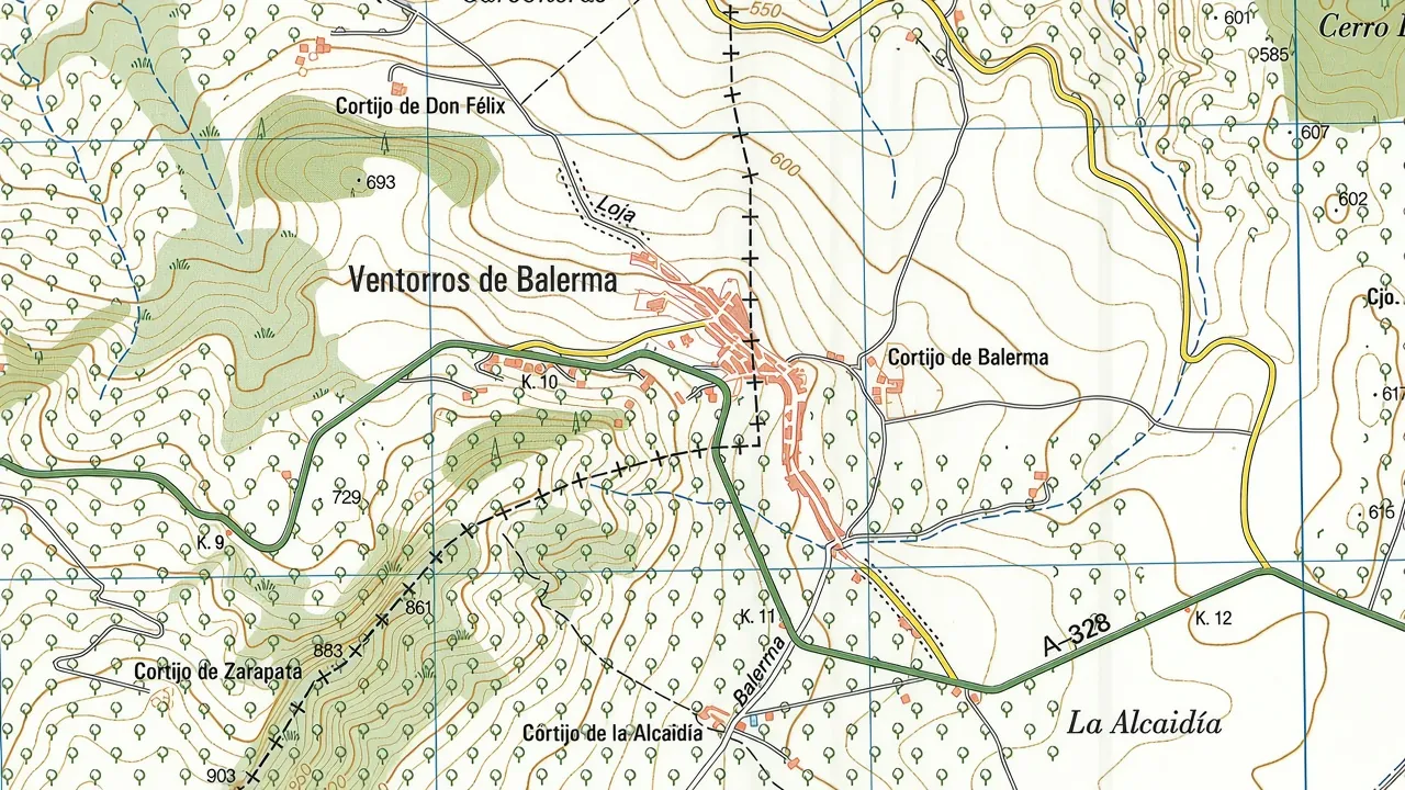 Mapa de los Ventorros de Balerma, entre Granada y Córdoba (España)